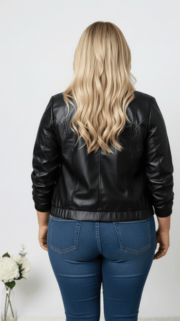 jkthpu-45 Elegant Black Plus Size ZipUp Slim Fit Jacket