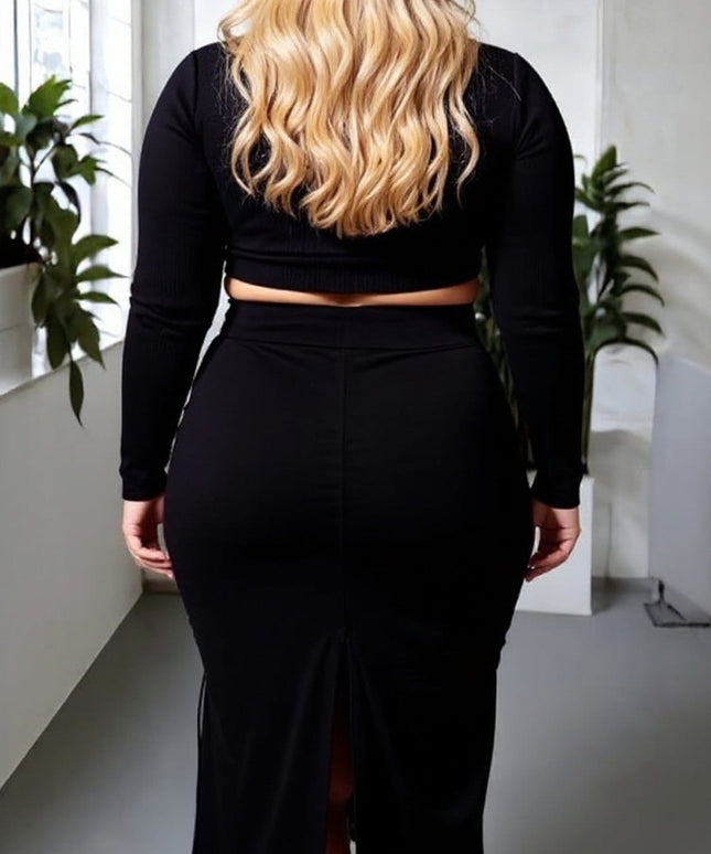 KissICON Elegant Black Ruched Midi Skirt with Adjustable Drawstring Split