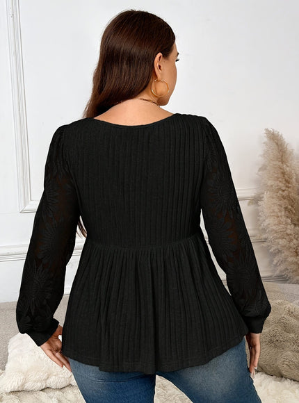 jkthpu-45 Elegant Black Sheer Mesh Puff Sleeve Blouse