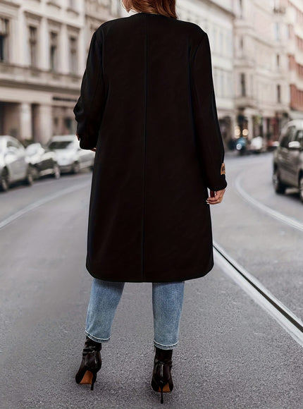 jkthpu-45 Elegant Black  Tan Plus Size ColorBlock Winter Coat