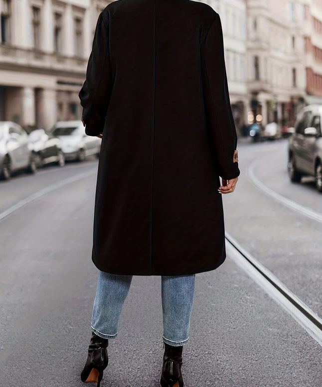 jkthpu-45 Elegant Black  Tan Plus Size ColorBlock Winter Coat
