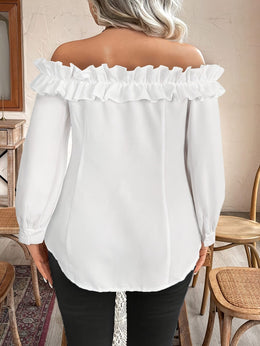 jkthpu-45 [Elegant Blouse] Polyester Elegant Off-Shoulder Ruffle Blouse for