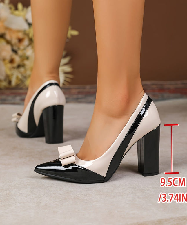 jkthpu-45 Elegant Bow Pumps 95cm Chunky Heel Work Shoes