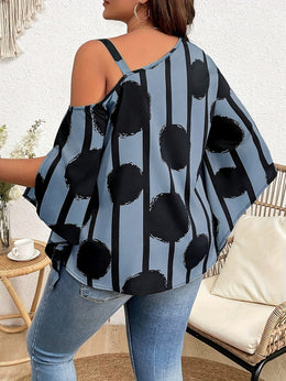 jkthpu-45 Elegant Cold Shoulder Chain Print Blouse  Plus Size