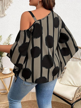 jkthpu-45 Elegant Cold Shoulder Chain Print Blouse  Plus Size