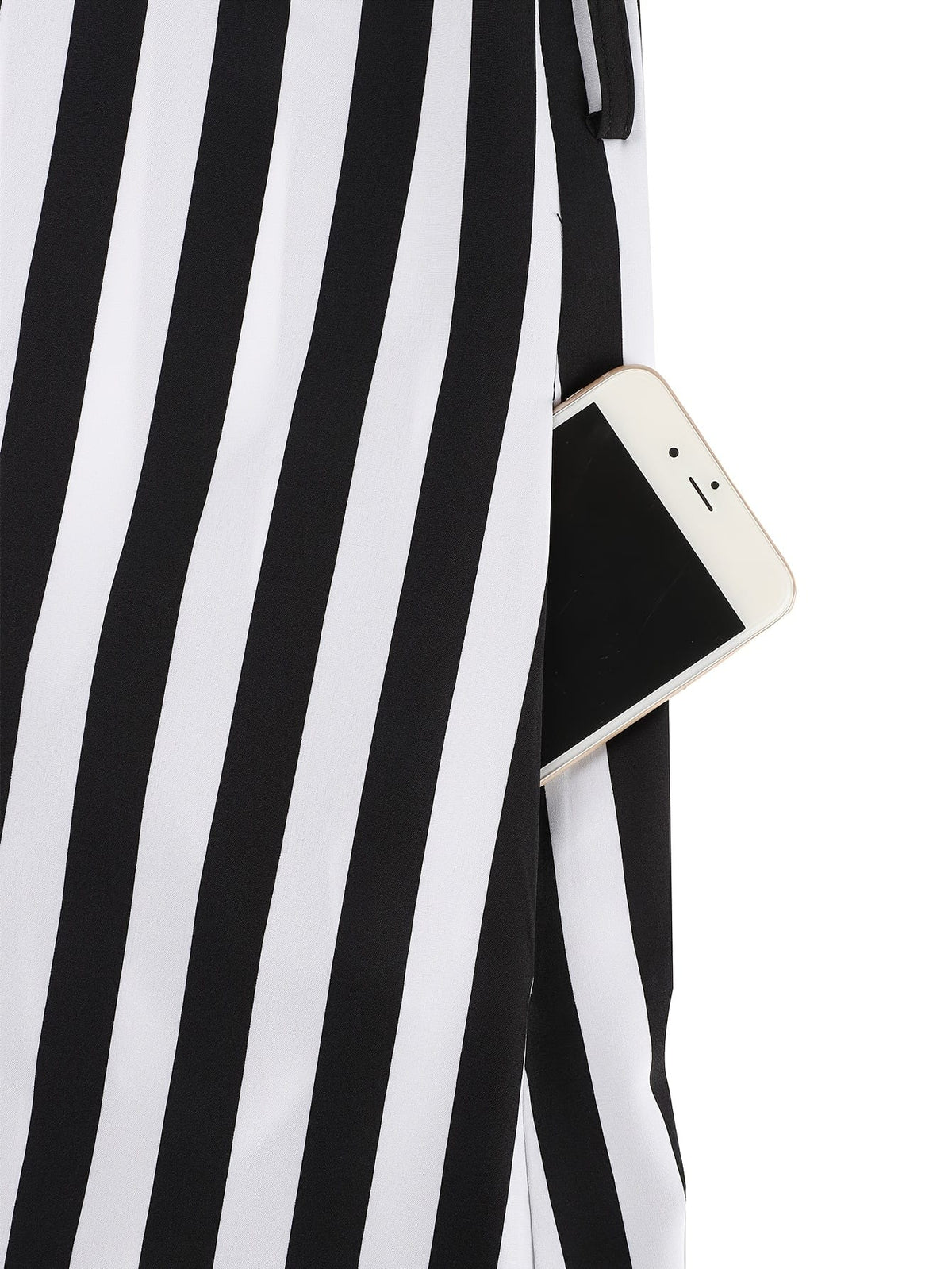 jkthpu-45 [Elegant Collar Button Front Dress] Elegant Plus Size Striped Long Dress with Collar, Button Front, Side Slit & Pockets - Polyester, Non-Stretch Fabric for Spring/Autumn