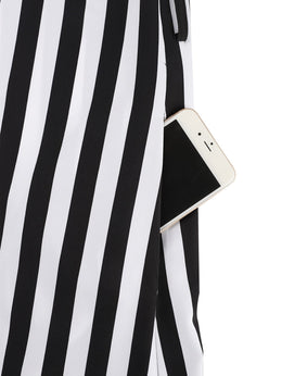 jkthpu-45 [Elegant Collar Button Front Dress] Elegant Plus Size Striped Long Dress with Collar, Button Front, Side Slit & Pockets - Polyester, Non-Stretch Fabric for Spring/Autumn