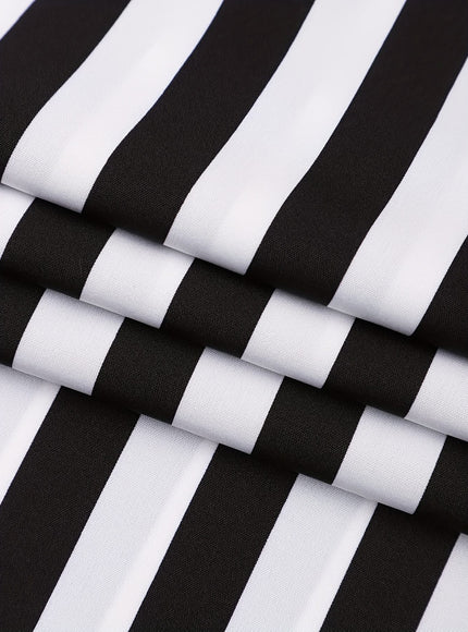 jkthpu-45 [Elegant Collar Button Front Dress] Elegant Plus Size Striped Long Dress with Collar, Button Front, Side Slit & Pockets - Polyester, Non-Stretch Fabric for Spring/Autumn