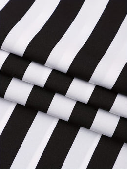 jkthpu-45 [Elegant Collar Button Front Dress] Elegant Plus Size Striped Long Dress with Collar, Button Front, Side Slit & Pockets - Polyester, Non-Stretch Fabric for Spring/Autumn