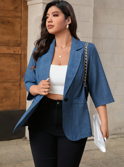 KissICON Elegant Curve 34 Sleeve Blue Blazer