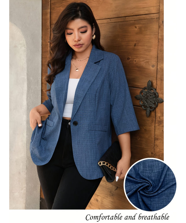 KissICON Elegant Curve 34 Sleeve Blue Blazer