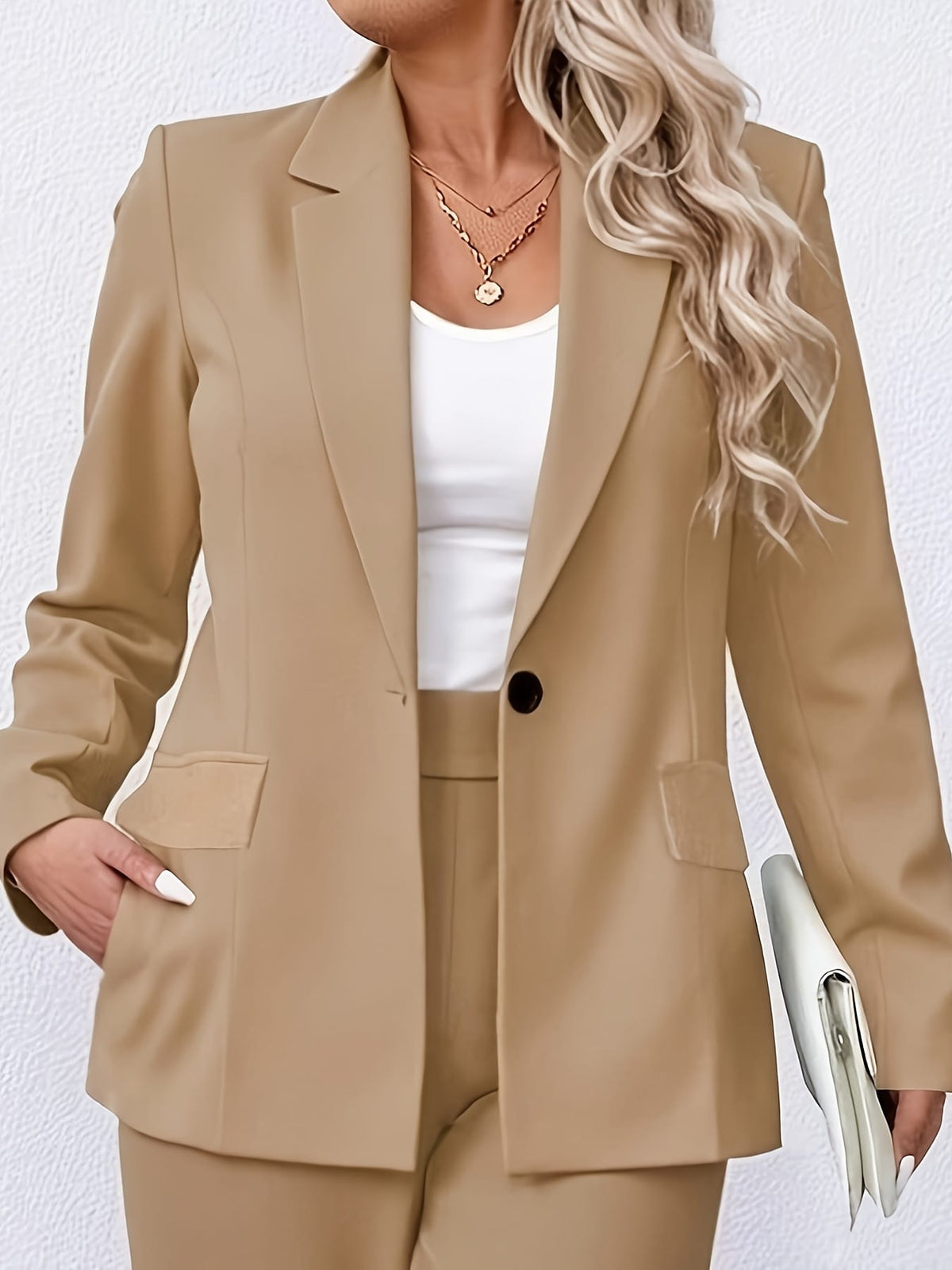 KissICON Elegant Curve Beige Blazer – Classic Workwear All