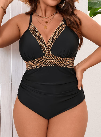 KissICON Elegant Curve Black Gold Strapless Swimsuit