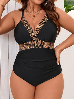 KissICON Elegant Curve Black Gold Strapless Swimsuit