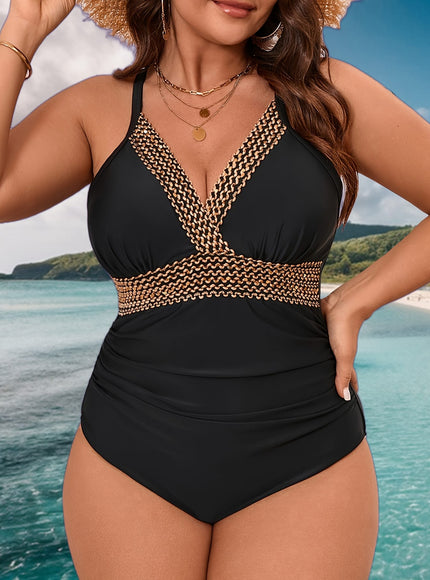 KissICON Elegant Curve Black Gold Strapless Swimsuit