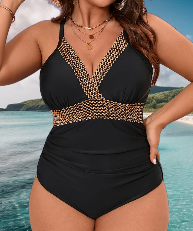 KissICON Elegant Curve Black Gold Strapless Swimsuit