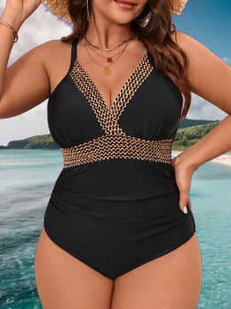 KissICON Elegant Curve Black Gold Strapless Swimsuit