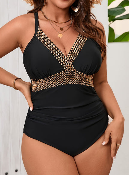 KissICON Elegant Curve Black Gold Strapless Swimsuit