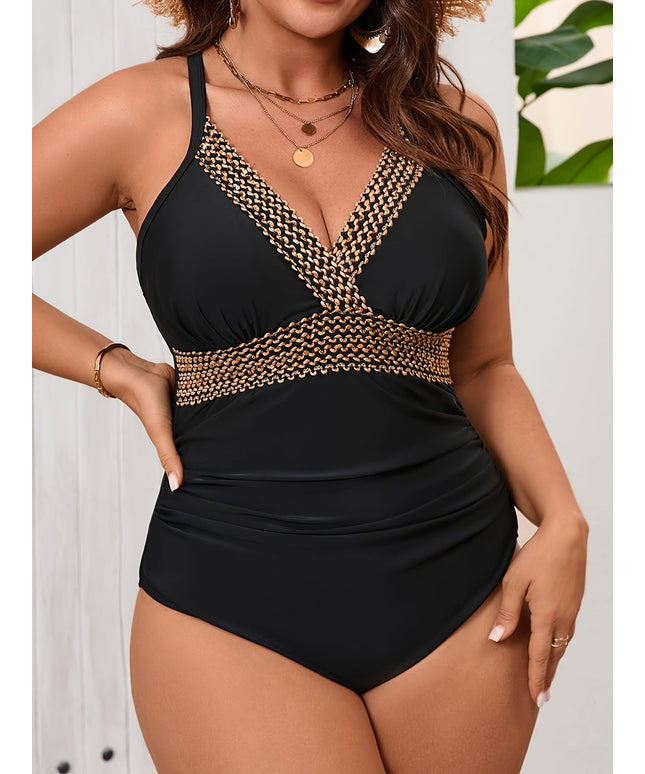 KissICON Elegant Curve Black Gold Strapless Swimsuit