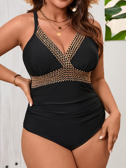 KissICON Elegant Curve Black Gold Strapless Swimsuit
