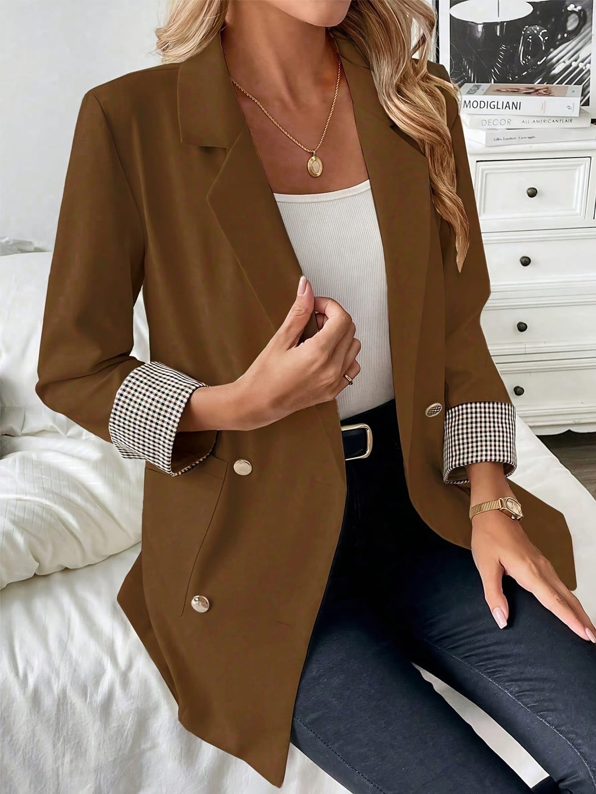 KissICON Elegant Curve Brown Blazer – Suit Wrinkleresistant