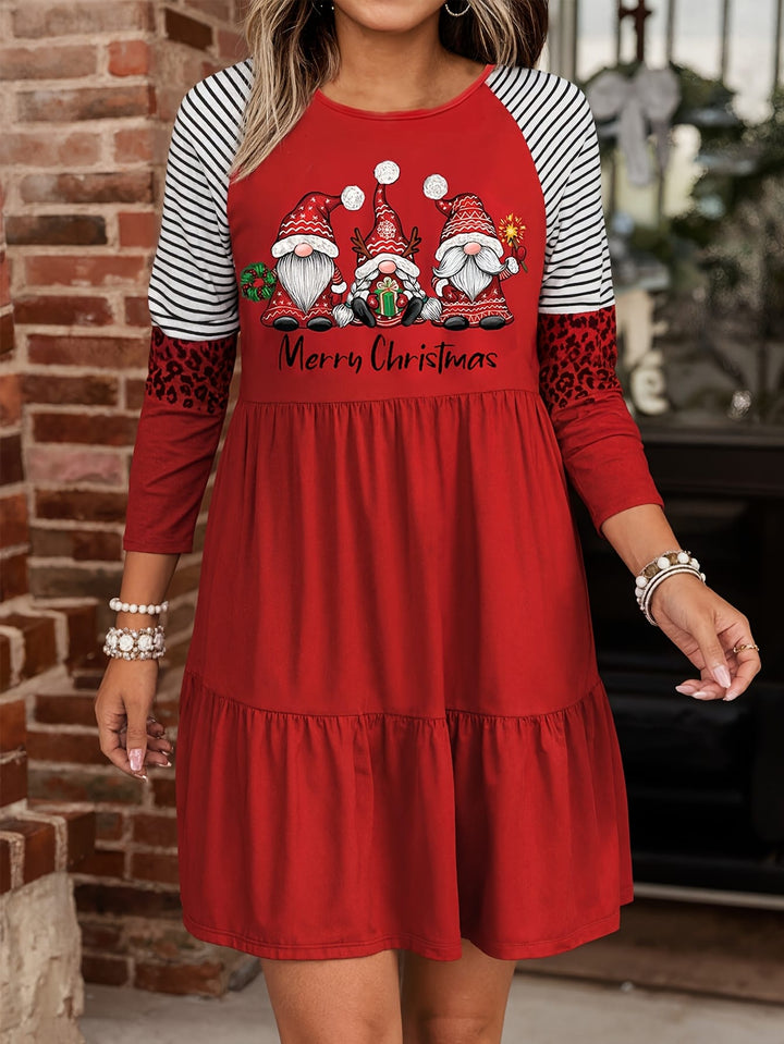 Elegant Curve Christmas Babydoll Dress – Ruffled Hem