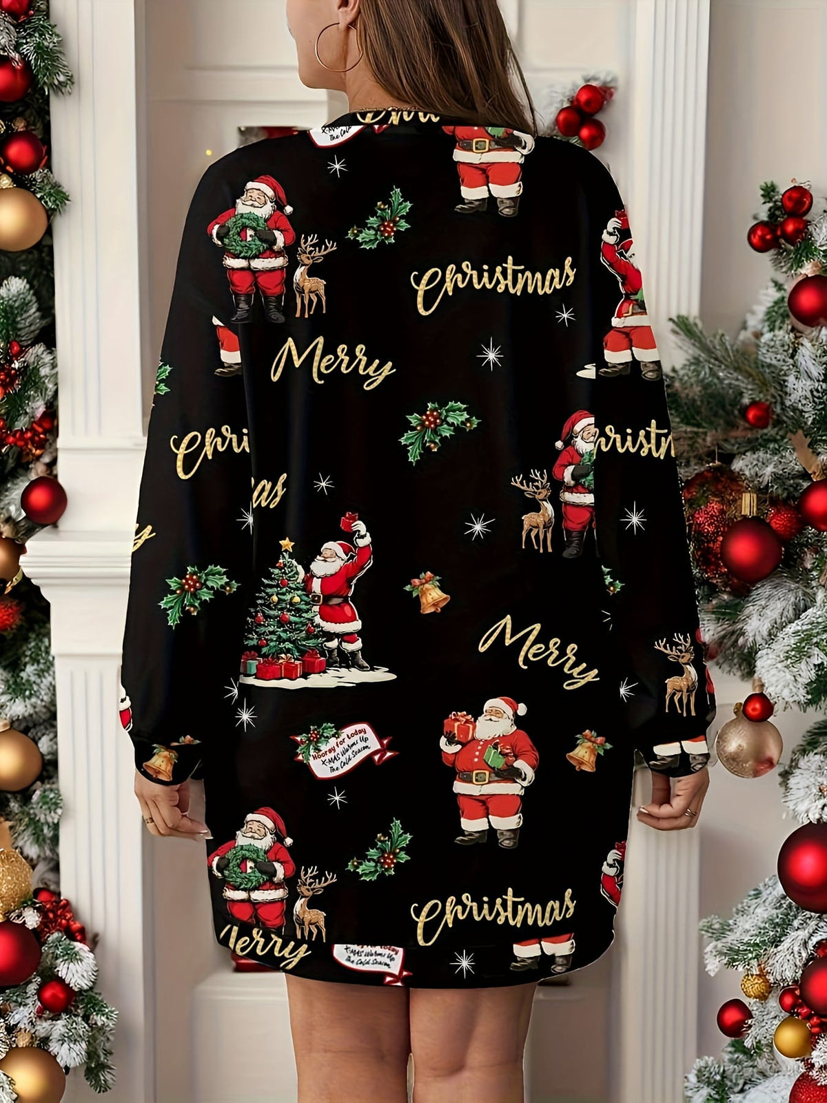 KissICON Elegant Curve Christmas Tshirt Festive Santa Gold Blouse