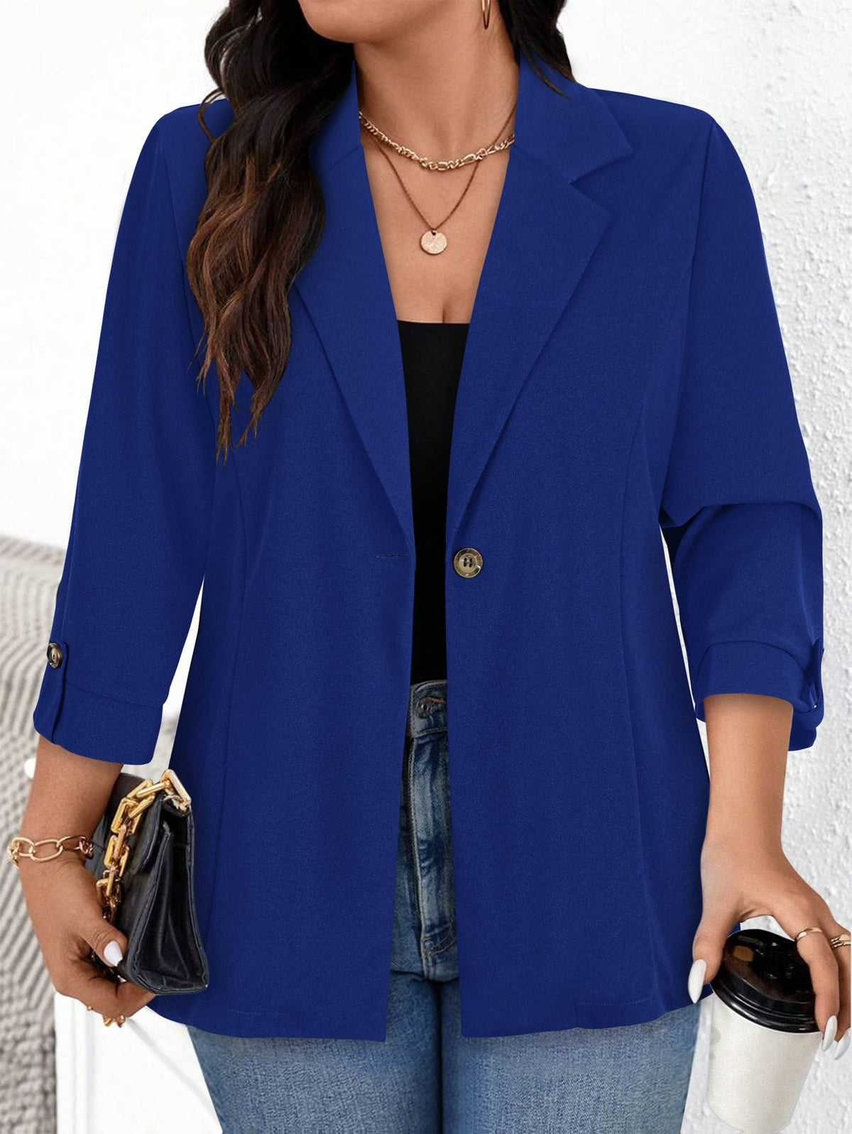 KissICON Elegant Curve Collar Blazer – Tailored Washable Allseason