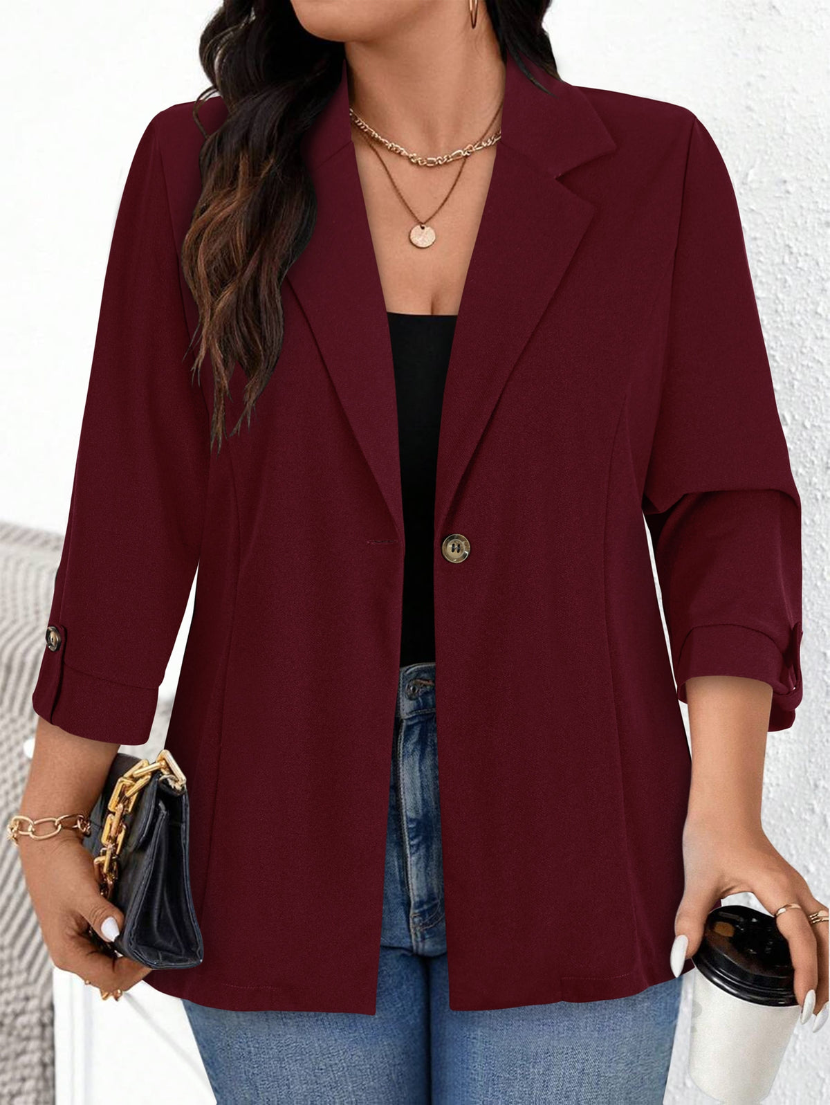 KissICON Elegant Curve Collar Blazer – Tailored Washable Allseason