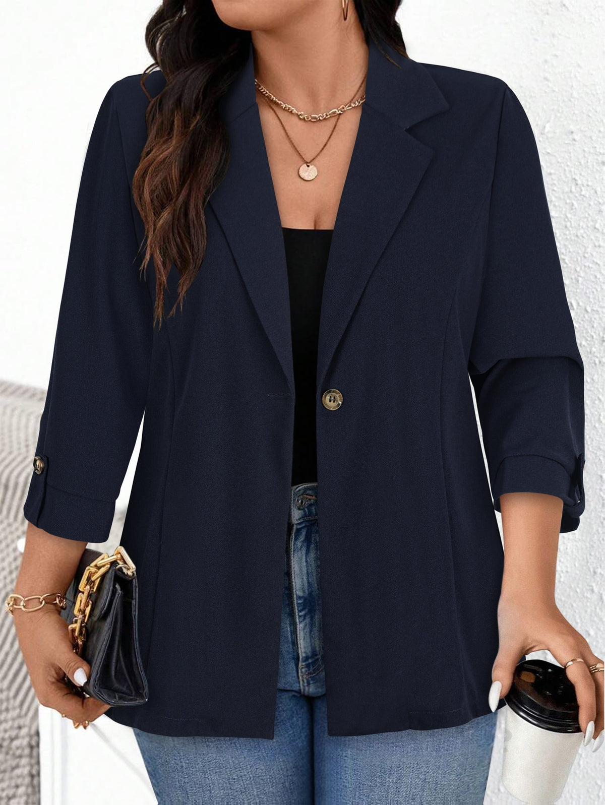 KissICON Elegant Curve Collar Blazer – Tailored Washable Allseason