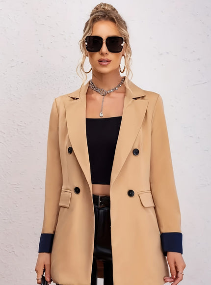 KissICON Elegant Curve Color Block Lapel Collar Business Blazer