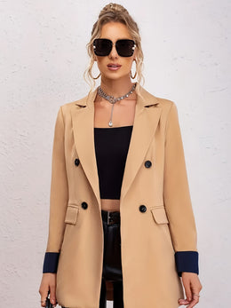 KissICON Elegant Curve Color Block Lapel Collar Business Blazer