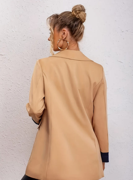 KissICON Elegant Curve Color Block Lapel Collar Business Blazer