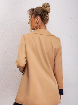 KissICON Elegant Curve Color Block Lapel Collar Business Blazer