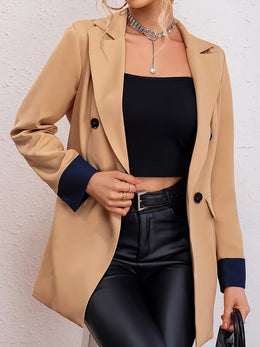 KissICON Elegant Curve Color Block Lapel Collar Business Blazer