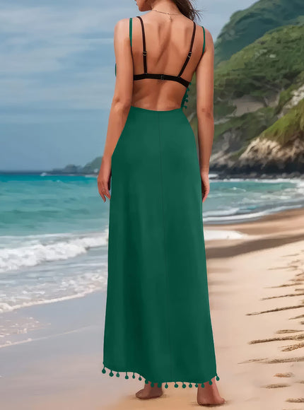 KissICON Elegant Curve Cross Neck Backless Beach Maxi Dress