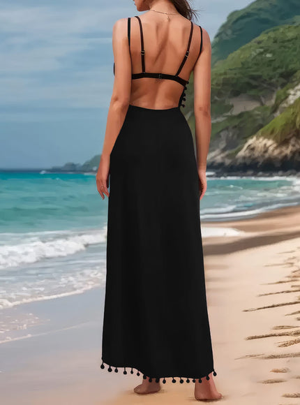 KissICON Elegant Curve Cross Neck Backless Beach Maxi Dress