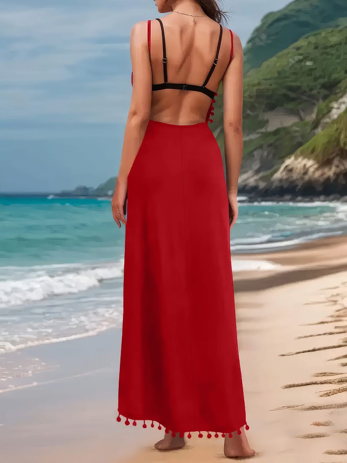 KissICON Elegant Curve Cross Neck Backless Beach Maxi Dress