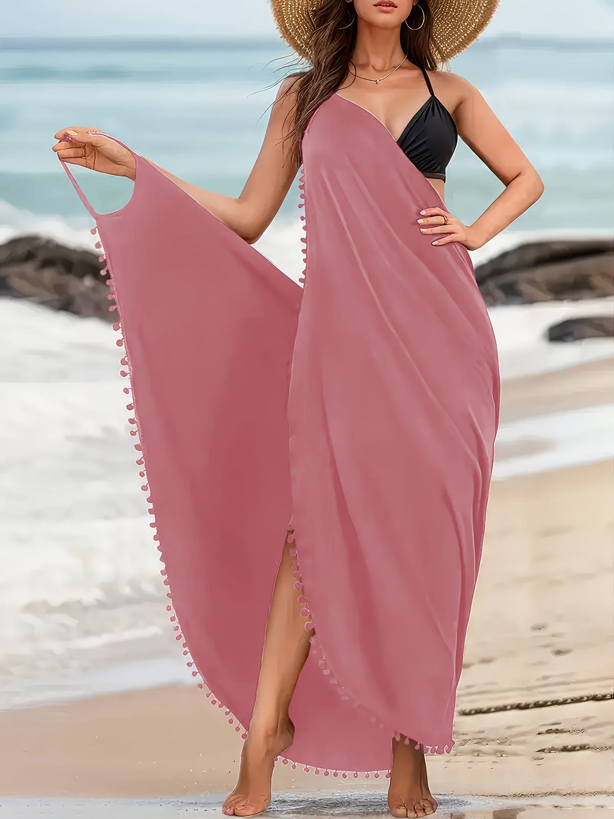 KissICON Elegant Curve Cross Neck Backless Beach Maxi Dress