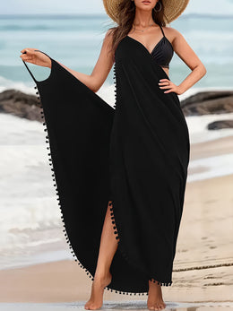KissICON Elegant Curve Cross Neck Backless Beach Maxi Dress