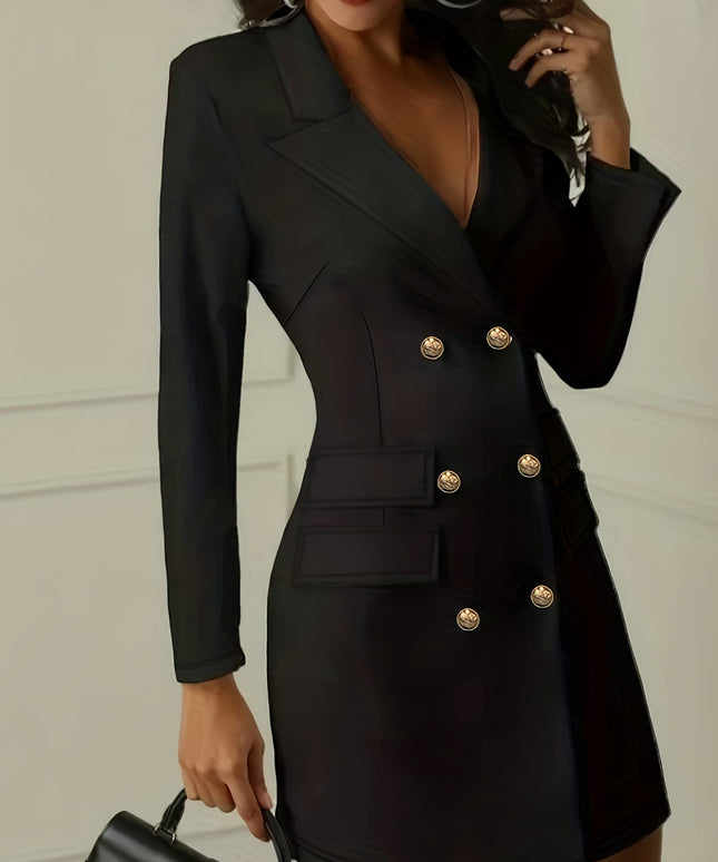 KissICON Elegant Curve Double Breasted Suit Dress