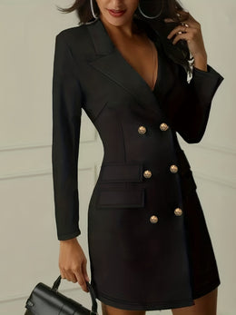 KissICON Elegant Curve Double Breasted Suit Dress