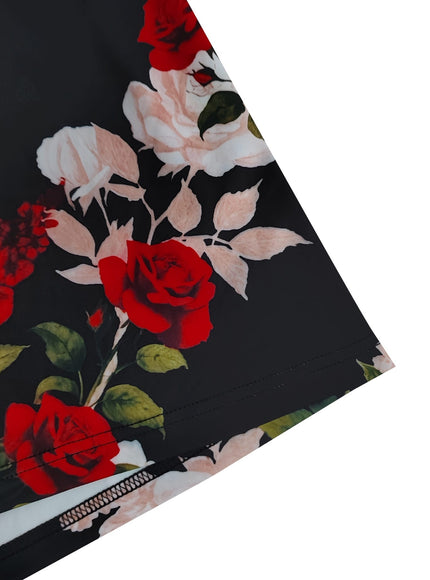 KissICON Elegant Curve Floral Blazer – Black Red Roses