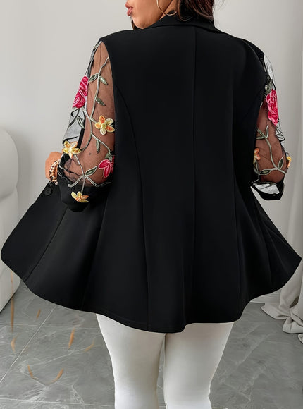 KissICON Elegant Curve Floral Embroidered Lapel Blazer