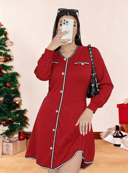 KissICON Elegant Curve French V-Neck Belted Aline Dress