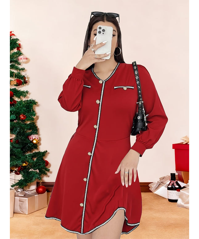 KissICON Elegant Curve French V-Neck Belted Aline Dress