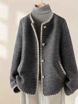 KissICON Elegant Curve Greywhite Contrast Collar Jacket