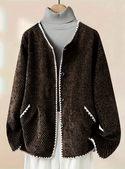 KissICON Elegant Curve Greywhite Contrast Collar Jacket