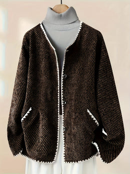 KissICON Elegant Curve Greywhite Contrast Collar Jacket
