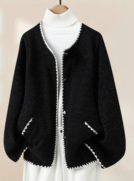 KissICON Elegant Curve Greywhite Contrast Collar Jacket
